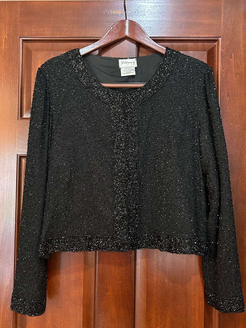 Vintage Sténay 100% Silk Beaded Black Evening Top 80s 90s. Estimated Size L